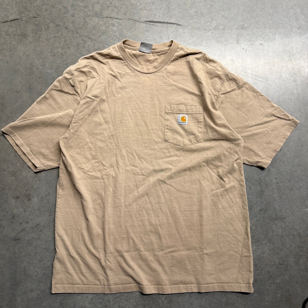 Carhartt Mens K87 Workwear Pocket T-Shirt Tan Khaki Short Sleeve Size Large